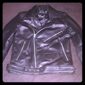 Unisex leather biker jacket, mens XS